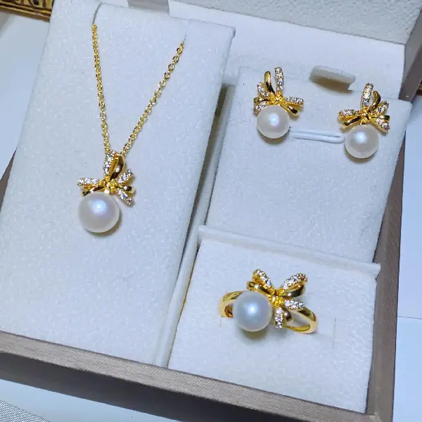 18k Gold-filled Family Same Bow Set Thick Gold-plated Natural Freshwater, TKM Beauty and Accessories Wholesale Supply | FREE shipping