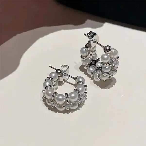 Natural Freshwater Pearl Donut Earrings For Women Double Row Zircon, TKMBeautySupply.com | Canada & USA and Europe Wide FREE shipping