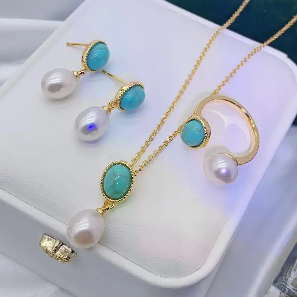 Hepburn European And American Cross-border Products Turquoise Earrings Set Natural, TKM Beauty and Accessories Wholesale Supply | FREE shipping
