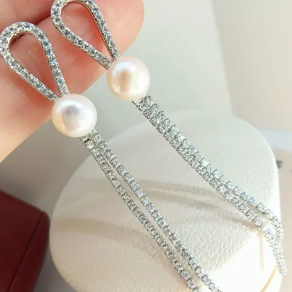 Atmospheric Beauty~asymmetrical Bow Pearl Earrings, Long French Girl's Personality Earrings, TKM Beauty and Accessories Wholesale Supply | FREE shipping