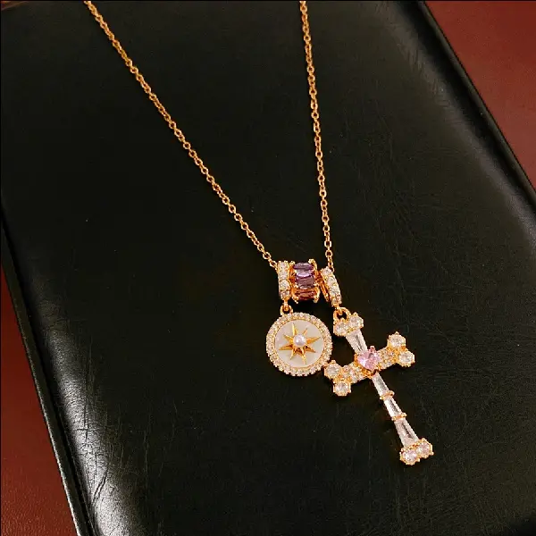 18k Real Gold Electroplated Zircon Mother-of-pearl Cross Necklace Light Luxury, TKMBeautySupply.com | Canada & USA and Europe Wide FREE shipping