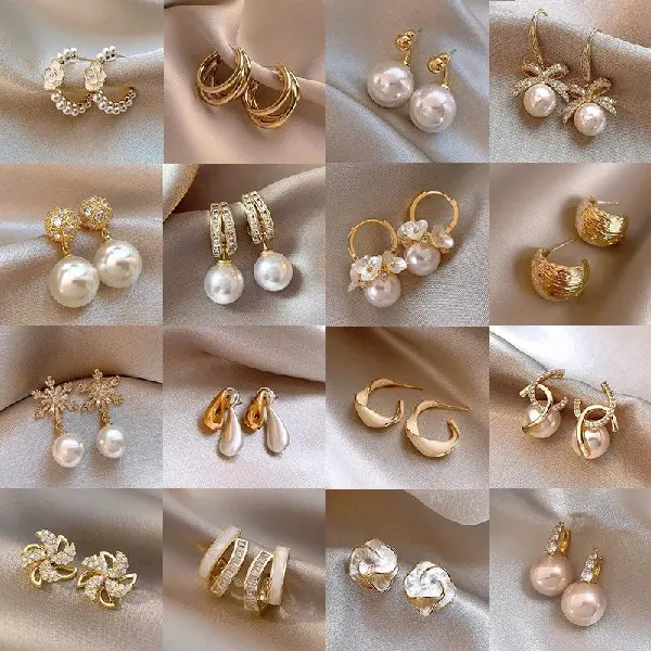 Silver Needle Diamond Flower Geometric Pearl Earrings French Light Luxury, TKMBeautySupply.com | Canada & USA and Europe Wide FREE shipping