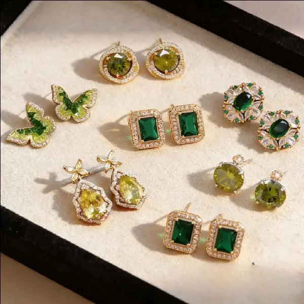 Green Earrings, Versatile Light Luxury And High-end Zircon Flower Geometric, TKMBeautySupply.com | Canada & USA and Europe Wide FREE shipping