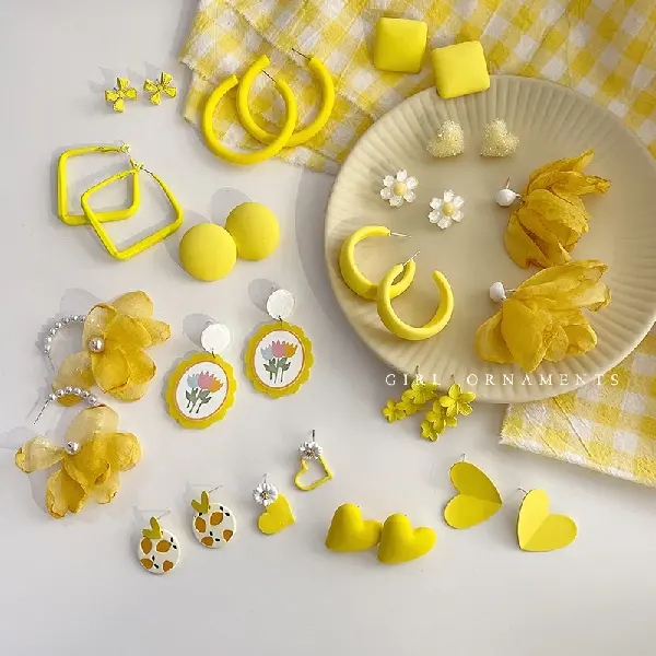 Yellow Small Freshable Versatile Flower Butterfly Earrings Simple Geometric Student, TKMBeautySupply.com | Canada & USA and Europe Wide FREE shipping
