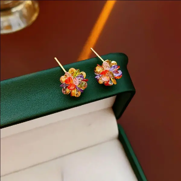 Silver Needle Stained Glass Flower Earringsable Commuting Versatile Sweet Earrings, TKMBeautySupply.com | Canada & USA and Europe Wide FREE shipping