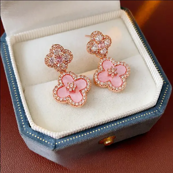 Silver Needle Zircon Flower Mother-of-pearl Charm Earrings Korean Sweet Small, TKMBeautySupply.com | Canada & USA and Europe Wide FREE shipping