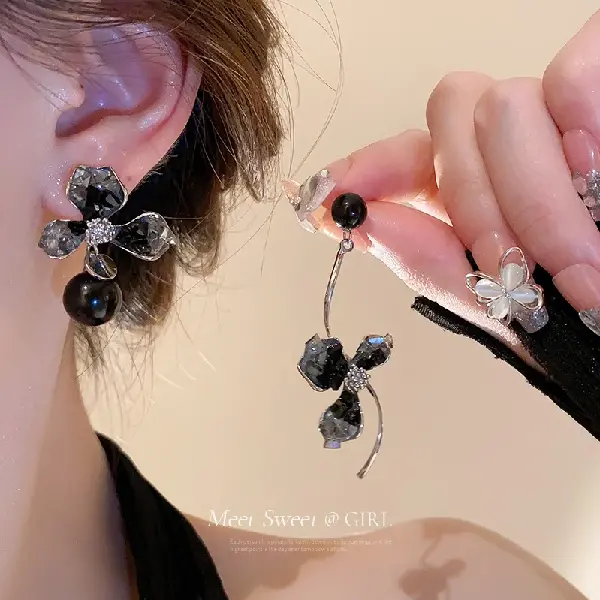 Exaggerated Asymmetrical Crystal Flower Earrings For Women Niche Design High-end, TKM Beauty and Accessories Wholesale Supply | FREE shipping