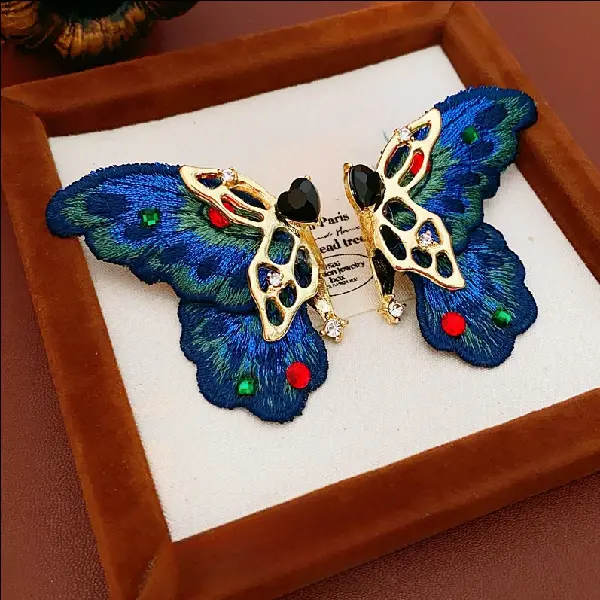 Medieval Vintage Silver Needle Earrings, Diamond Embroidered Butterfly Love Light, TKMBeautySupply.com | Canada & USA and Europe Wide FREE shipping