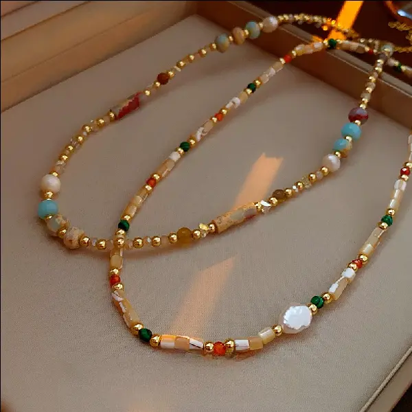 Baroque Freshwater Pearl Necklace Simple Temperament Colorful Beaded Clavicle Chain, TKMBeautySupply.com | Canada & USA and Europe Wide FREE shipping