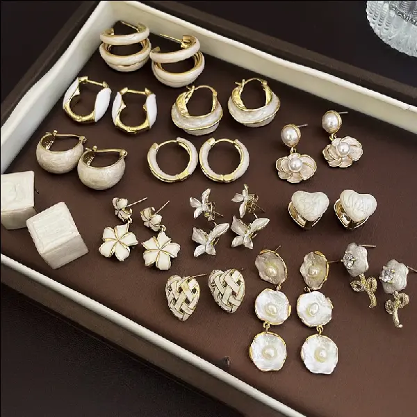 Real Gold Electroplated Silver Needle Oil Drop Pearl Flower Earrings, TKMBeautySupply.com | Canada & USA and Europe Wide FREE shipping