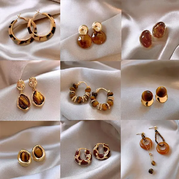 Silver Needle Resin Tiger Eye Stone Round Leopard Print Earrings, TKMBeautySupply.com | Canada & USA and Europe Wide FREE shipping
