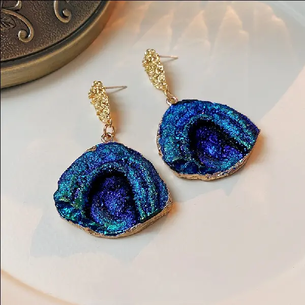 Silver Needle Pleated Blue Irregular Metal Earrings, Temperament And Personalized, TKMBeautySupply.com | Canada & USA and Europe Wide FREE shipping