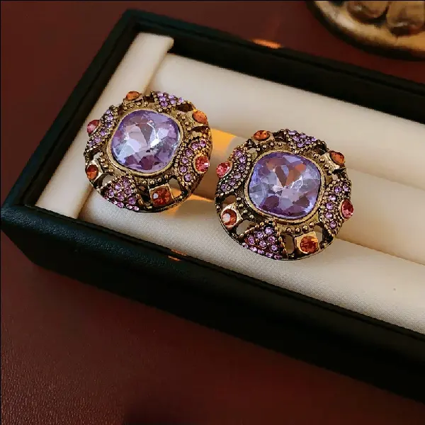 Medieval Vintage Silver Needle Earrings Light Luxury Palace Diamond Square, TKMBeautySupply.com | Canada & USA and Europe Wide FREE shipping