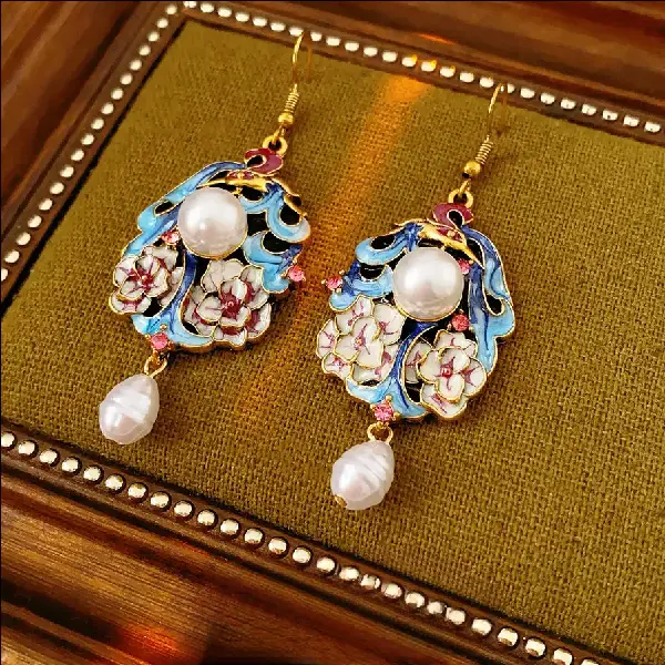 Medieval Vintage Enamel Earrings, Retro Ethnic, Inlaid With Diamonds, Oil, TKMBeautySupply.com | Canada & USA and Europe Wide FREE shipping
