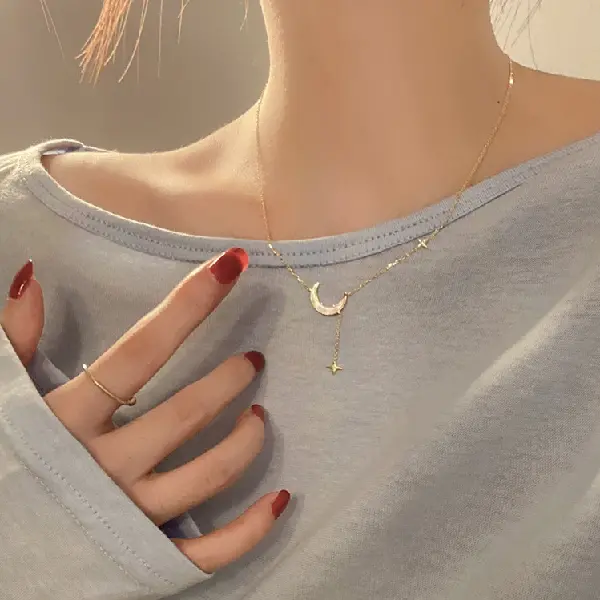 Moon Star Necklace Real Gold Electroplated Mother-of-pearl Zircon Light Luxury, TKMBeautySupply.com | Canada & USA and Europe Wide FREE shipping