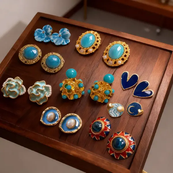 Medieval Vintage Blue Flower Retro Oil Drop Earrings Light Luxury, TKM Beauty and Accessories Wholesale Supply | FREE shipping
