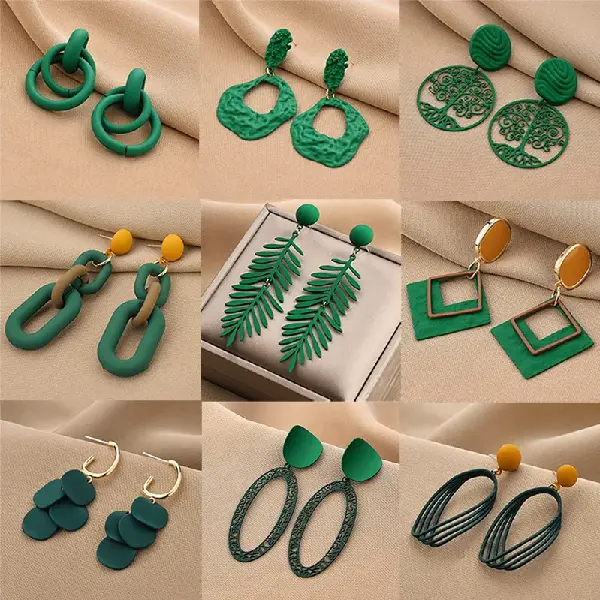 Green Earrings, Silver Needles, Exaggerated Luxury And High-end Earrings,able Versatile, TKM Beauty and Accessories Wholesale Supply | FREE shipping