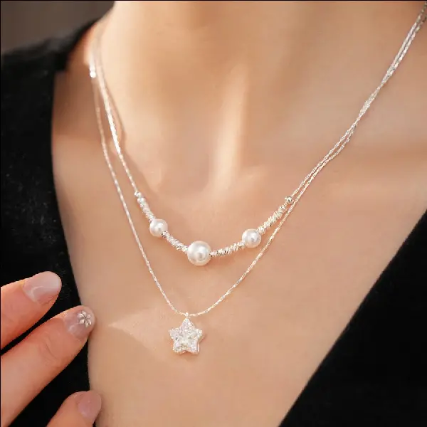 Zirconia Star Beaded Pearl Necklace Light Luxury Niche Clavicle Chain, TKMBeautySupply.com | Canada & USA and Europe Wide FREE shipping