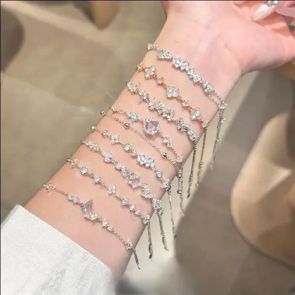 Geometric Square Flower Bracelet Set With Zircon, Light Luxury And, TKMBeautySupply.com | Canada & USA and Europe Wide FREE shipping