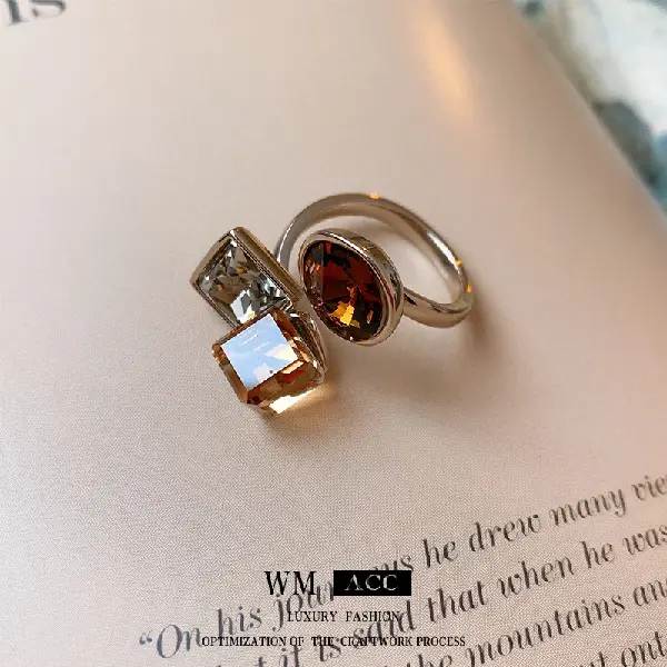 Real Gold Electroplated Zircon Square Circle Open Ring, High-end Niche, TKMBeautySupply.com | Canada & USA and Europe Wide FREE shipping