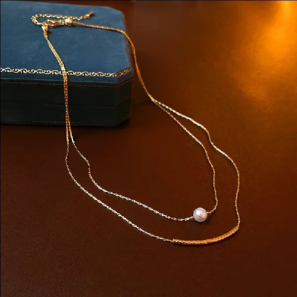 Baroque Pearl Double Layer Necklace Versatile Metal Clavicle Chain Simple, TKMBeautySupply.com | Canada & USA and Europe Wide FREE shipping