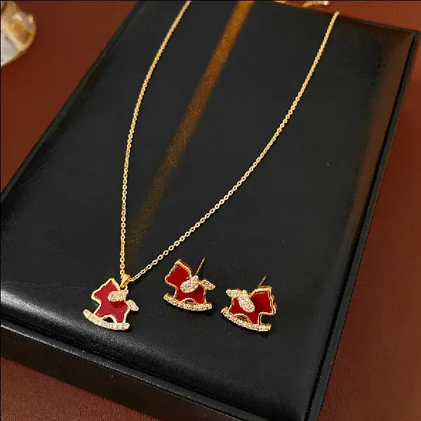 Real Gold Electroplated Zircon Pony Charm Earrings Necklace Light Luxury, TKMBeautySupply.com | Canada & USA and Europe Wide FREE shipping