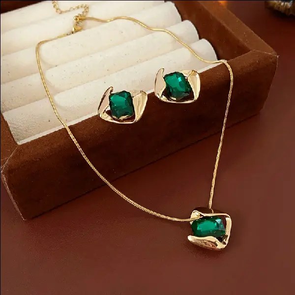 Silver Needle Diamond Square Earrings Necklace Retro Light Luxury High-quality, TKMBeautySupply.com | Canada & USA and Europe Wide FREE shipping