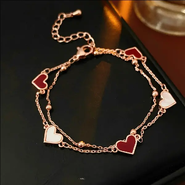 Double-layered Mother-of-pearl Love Charm Bracelet For Women, French Retro, Versatile, TKMBeautySupply.com | Canada & USA and Europe Wide FREE shipping