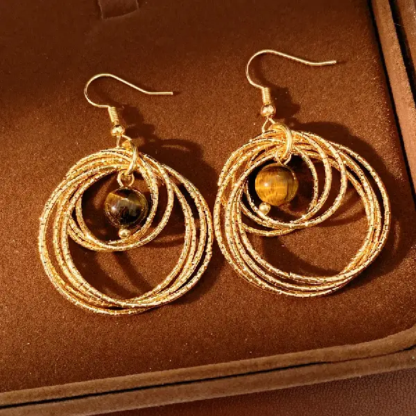 Maillard Retro Tiger Eye Stone Round Hollow Ear Hook Temperament, TKM Beauty and Accessories Wholesale Supply | FREE shipping