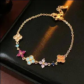 Real Gold Electroplated Colorful Zircon Flower Bracelet,able Commuting, Versatile And, TKMBeautySupply.com | Canada & USA and Europe Wide FREE shipping