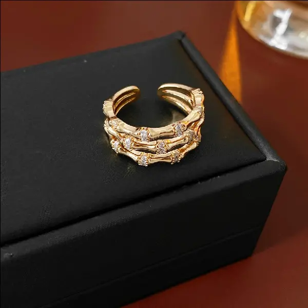 New Chinese Zircon Bamboo Three-layer Open Ring Niche High-end Index, TKMBeautySupply.com | Canada & USA and Europe Wide FREE shipping