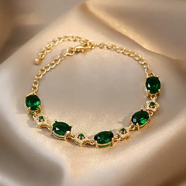 Real Gold Electroplated Emerald Crystal Bracelet, Light Luxury, Personalizedy Zircon,, TKMBeautySupply.com | Canada & USA and Europe Wide FREE shipping