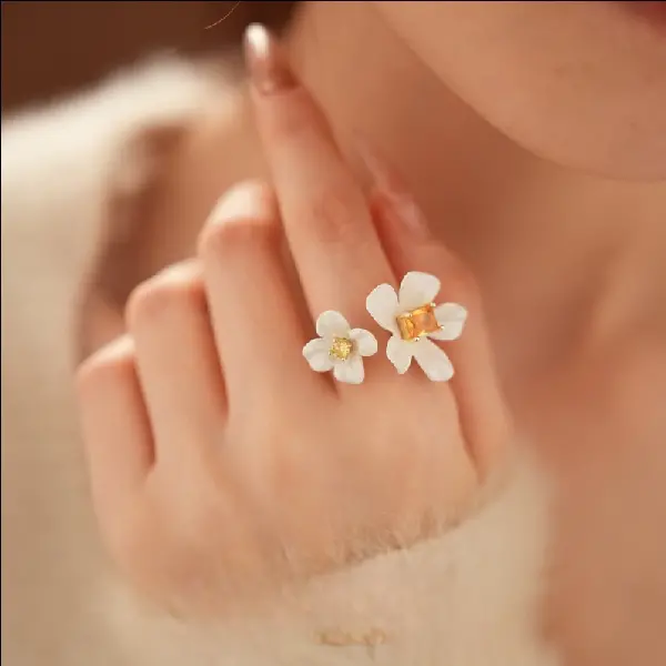 Real Gold Electroplated Zircon Flower Open Ring, Simple And Versatile,able, TKMBeautySupply.com | Canada & USA and Europe Wide FREE shipping