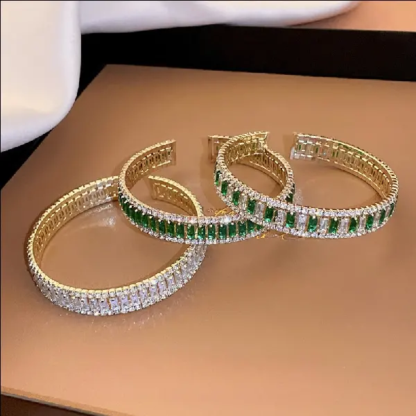 Emerald Square Geometric Diamond-set Zircon Open Bracelet Light Luxury Personality, TKMBeautySupply.com | Canada & USA and Europe Wide FREE shipping
