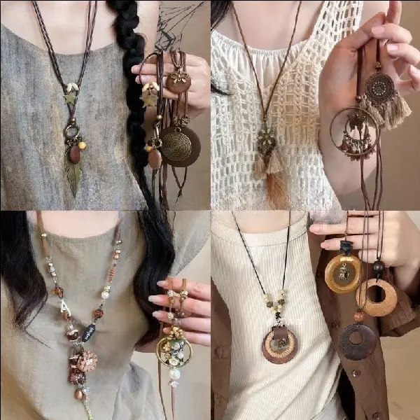 Bohemian Feather Star Oval Necklace Retro Ethnic Long Clavicle Chain, TKMBeautySupply.com | Canada & USA and Europe Wide FREE shipping