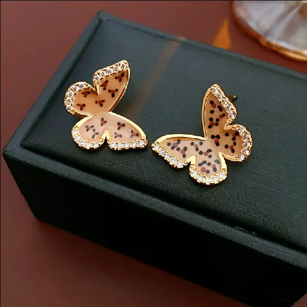 Second-hand Vintage Silver Needle Earrings, Real Gold Electroplated Zircon Oil, TKMBeautySupply.com | Canada & USA and Europe Wide FREE shipping