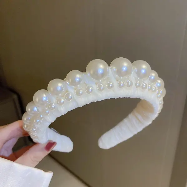 1# headband-white imitation pearl,tkmbeautysupply.com