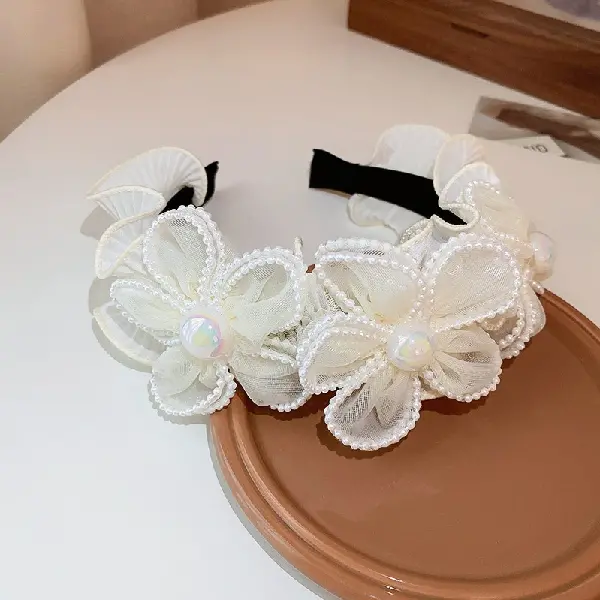 13# Mermaid Pearl Flower Mesh Hairband,tkmbeautysupply.com
