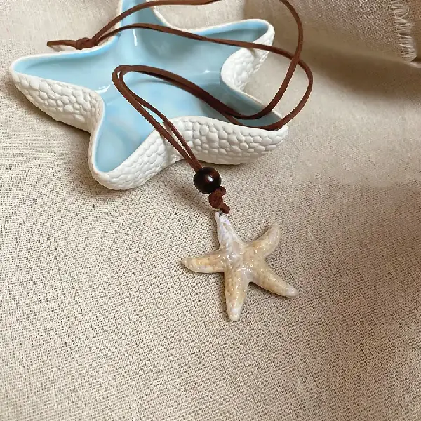 2-Acrylic Starfish Leather Wooden Beaded Necklace,tkmbeautysupply.com