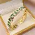 Real Gold Electroplated Zircon Letter Bracelet Cold Personality Ins Super - 15 Open Bracelet-Silver Green Diamond-Rectangular