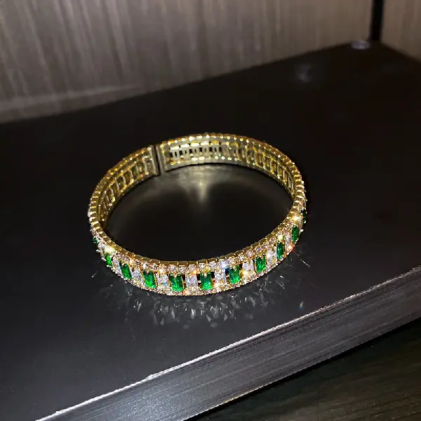 5 bracelet-silver green diamond rectangular shape,tkmbeautysupply.com