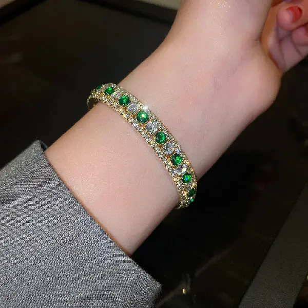 6 Bracelet-Silver Green Diamond Square,tkmbeautysupply.com