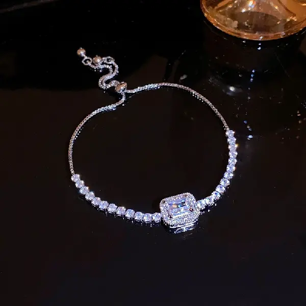 5# Silver-Zircon Square Bracelet,tkmbeautysupply.com