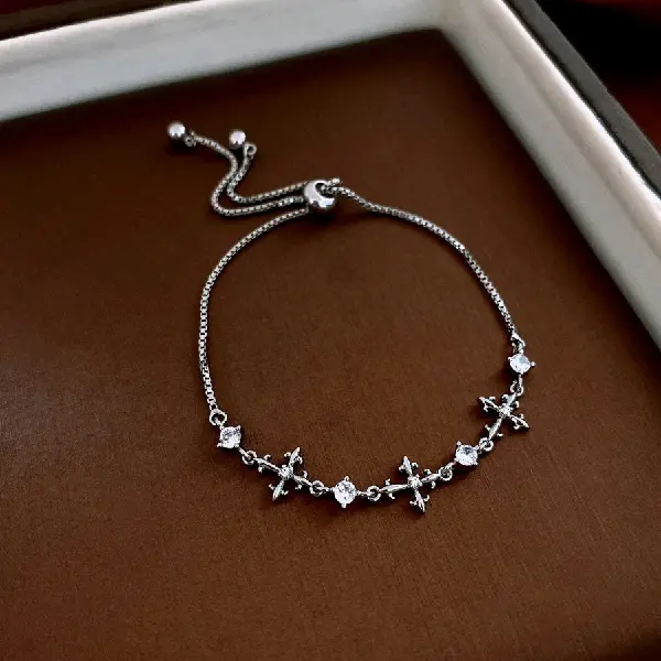 12# Silver-Zircon Cross Bracelet,tkmbeautysupply.com