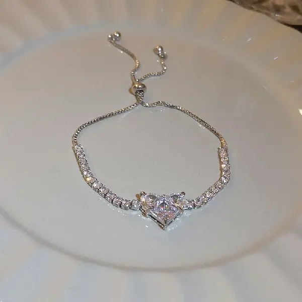 18# Silver-Zircon Love Bracelet,tkmbeautysupply.com