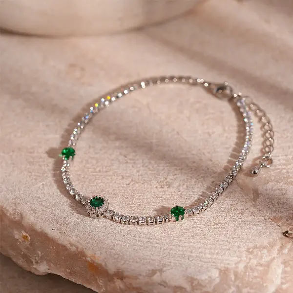22# Silver-Zircon Round Flower Bracelet,tkmbeautysupply.com