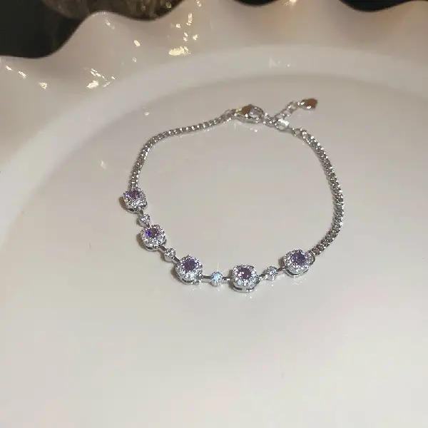 38# silver-purple-square zircon bracelet,tkmbeautysupply.com