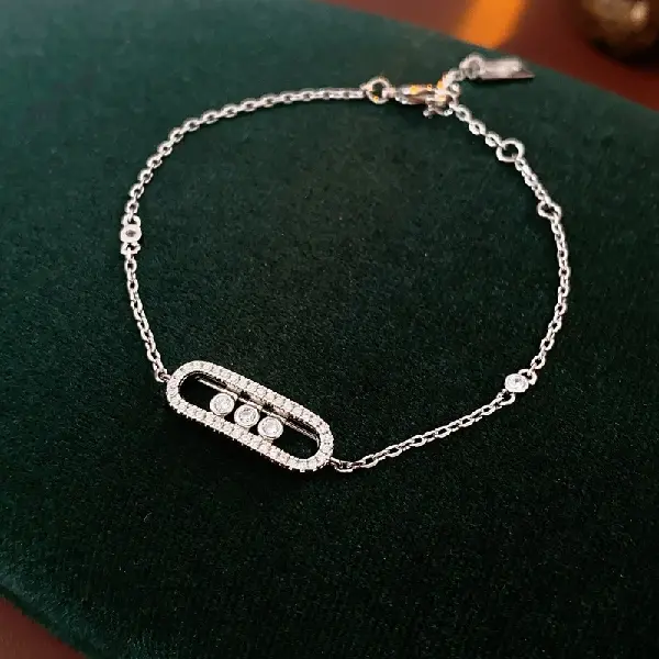 48# Silver-Zircon Sliding Oval Hollow Bracelet,tkmbeautysupply.com