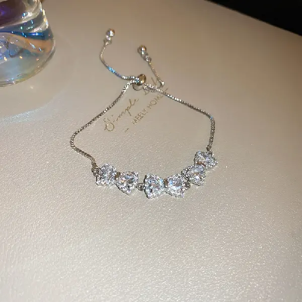 50# Silver-Zircon Bow Stitching Bracelet,tkmbeautysupply.com