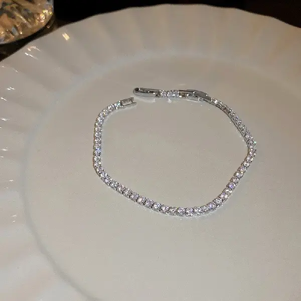53#2# Silver Small-Square Zircon Bracelet,tkmbeautysupply.com